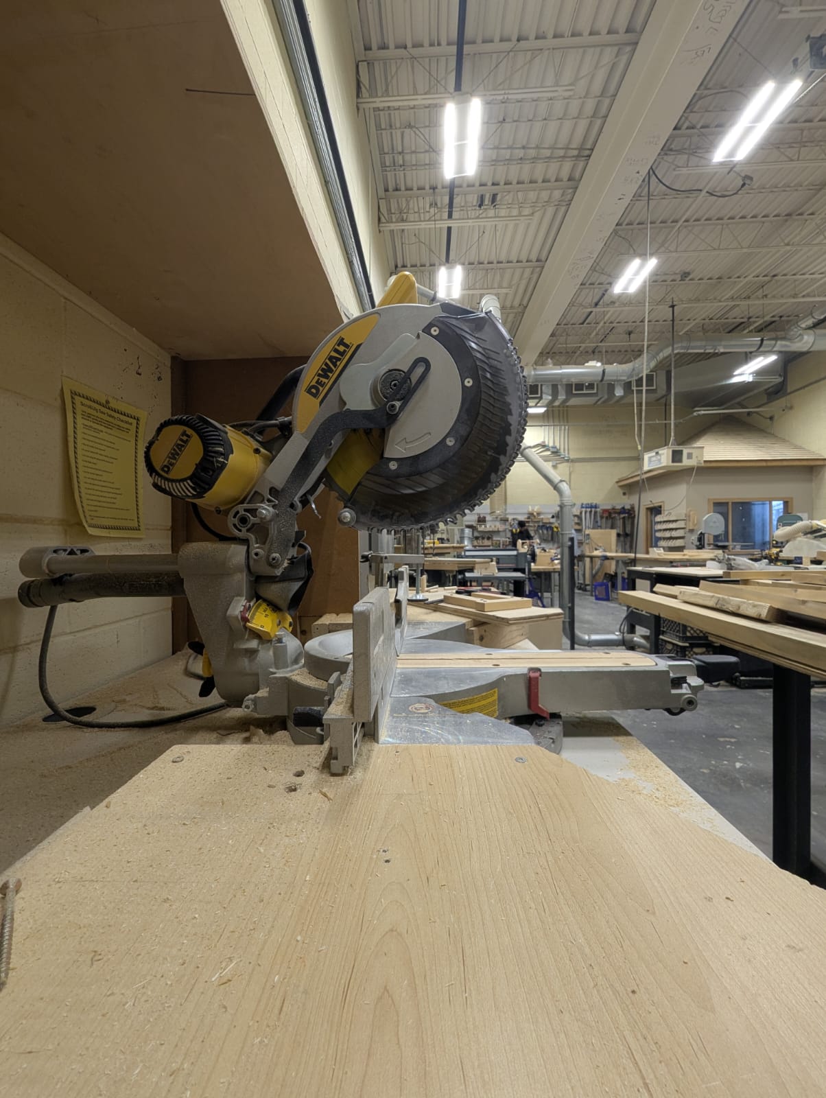 Miter saw in woodworking shop